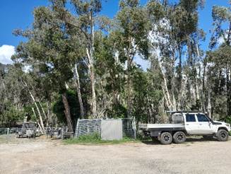 A truck parked in a fenced in area with trees in the back

Description automatically generated with low confidence