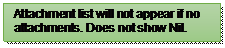 Text Box: Attachment list will not appear if no attachments. Does not show Nil.