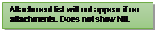 Text Box: Attachment list will not appear if no attachments. Does not show Nil.