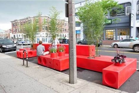 Ad-bloc parklet in Allston, MA. Urban Furniture, Street Furniture, Concrete Furniture, Furniture Design, Poket Park, Villa Architecture, Architecture Diagrams, Architecture Portfolio, Community Places