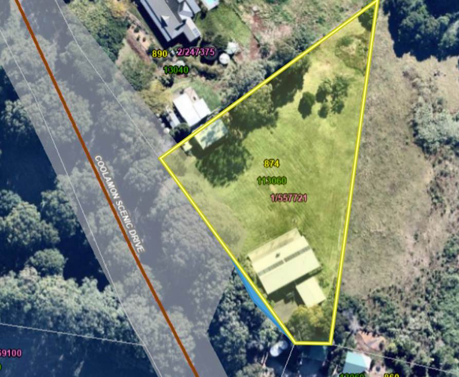 Map showing property at 874 Coolamon Scenic Drive, Coorabell