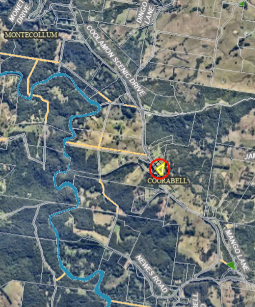 Locality map showing property at 874 Coolamon Scenic Drive in relation to Montecollum and surrounding areas