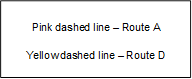 Pink dashed line – Route A
Yellow dashed line – Route D

