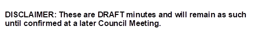 DISCLAIMER: These are DRAFT minutes and will remain as such until confirmed at a later Council Meeting.